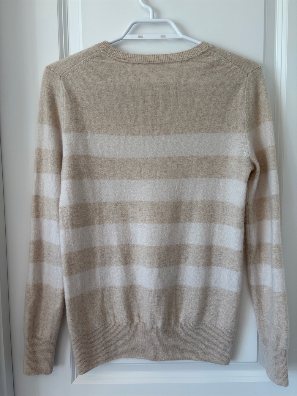 100% Cashmere Beige/Tan Stripe Sweater - Picture 6 of 6